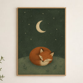 Sovande Rävmåne Akvarell Celestial Konstaffisch Poster
