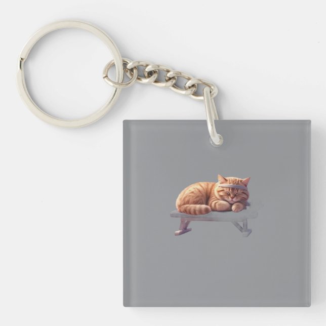 Sovande röd nyckelring med katt (Framsidan)