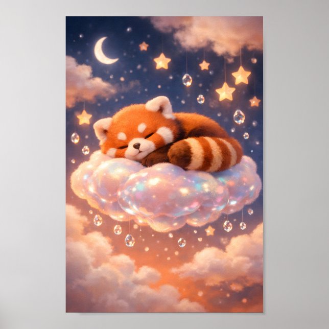 Sovande röd panda på magisk molnkonst poster (Framsidan)