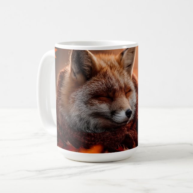Sovande Röd Räv i en Mysig Höstskärp Kaffemugg (Framsida vänster)
