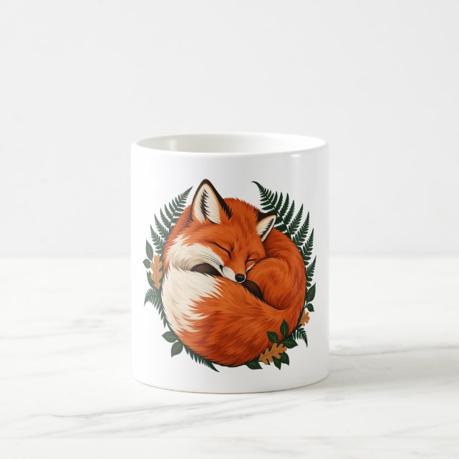 Sovande röd räv med skogsfemnesläktet kaffemugg (Center)