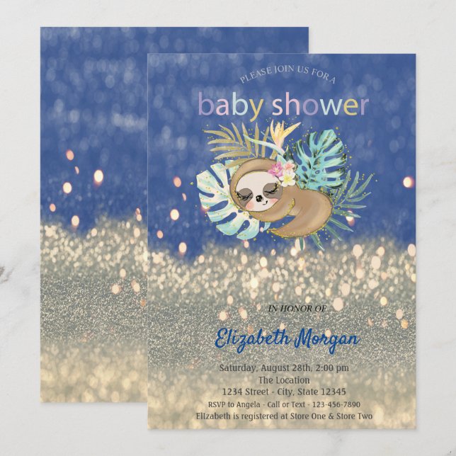 Sovande Sengångare Glitter Bokeh Baby Shower Inbjudningar (Fram/baksida)