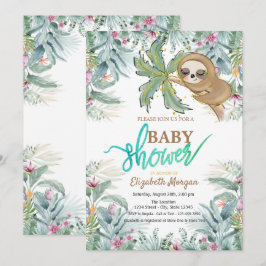 Sövande Sengångare Tropiska Blommor Blad Baby Sho Inbjudningar