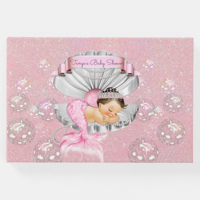 Sovande sjöjungfru babyflicka rosa snäckpärlor gästböcker (Framsida)
