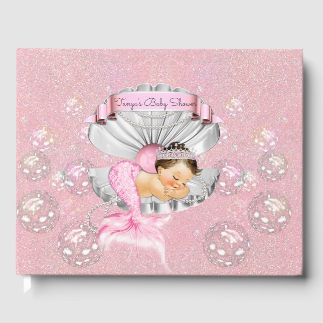 Sovande sjöjungfru babyflicka rosa snäckpärlor gästböcker (Framsida)