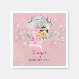 Sovande sjöjungfru babyflicka rosa snäckskal pärlo pappersservett