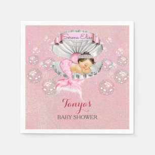 Sovande sjöjungfru babyflicka rosa snäckskal pärlo pappersservett
