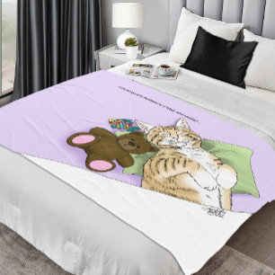 Sovande Tabby Katt Tröst Söt Mysig Lavendel Fleecefilt