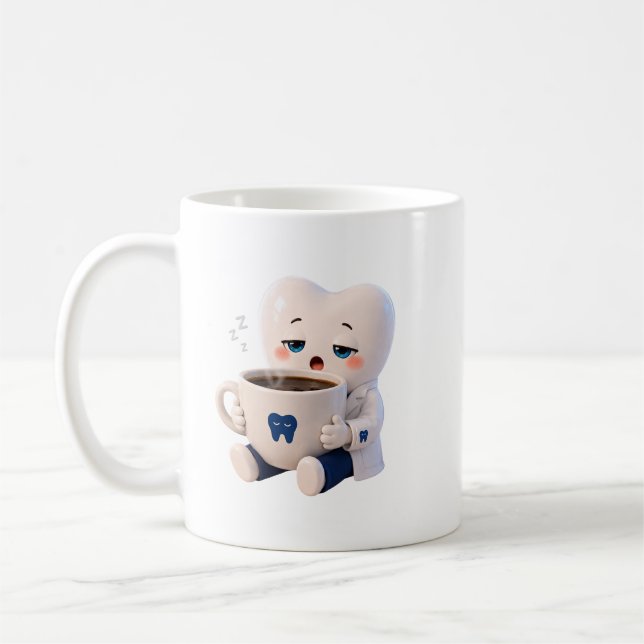 Sovande Tand som Dricker Kaffe Roligt Tandläkare P Kaffemugg (Vänster)