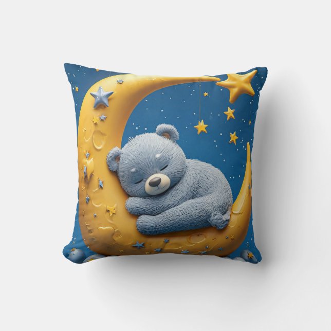Sovande teddybjörn på halvmåne kudde (Framsida)