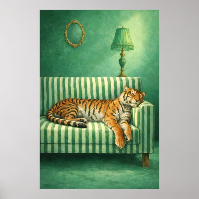 Sovande Tiger Konsttryck Maximalist Grön Sovrum Poster (Framsidan)