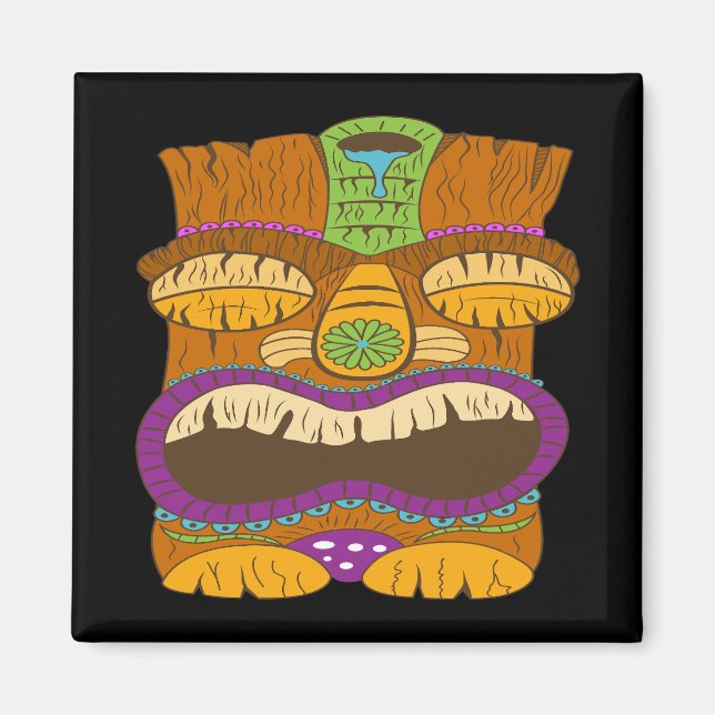 Sovande Tiki-staty med öppen mun, rolig svart Magnet (Framsidan)