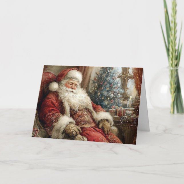 Sovande Tomte Glädjande Högtider Vikta Kort (Framsida)
