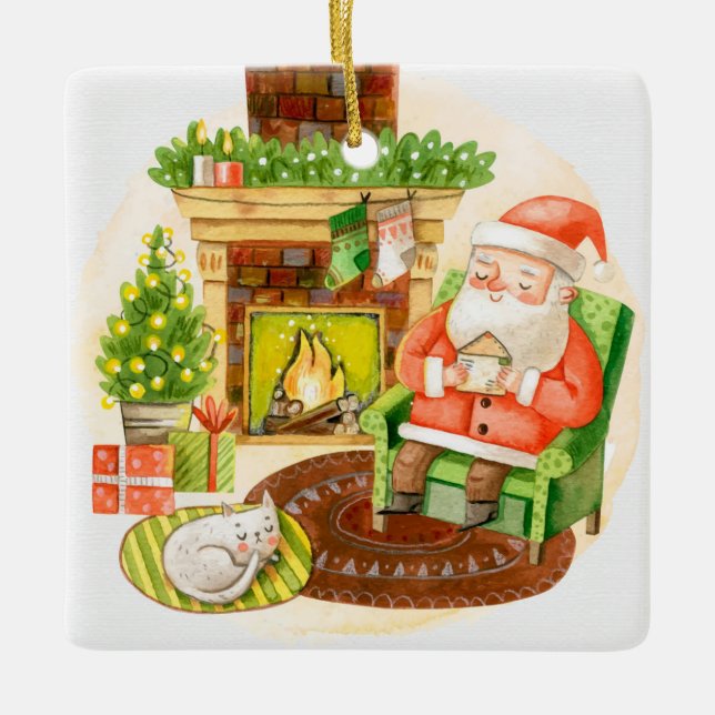 Sovande tomte julgransprydnad keramik (Framsida)