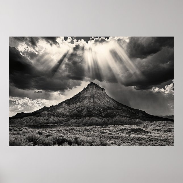 Sovande Ute Mountain svart-vit fotografering Poster (Framsidan)