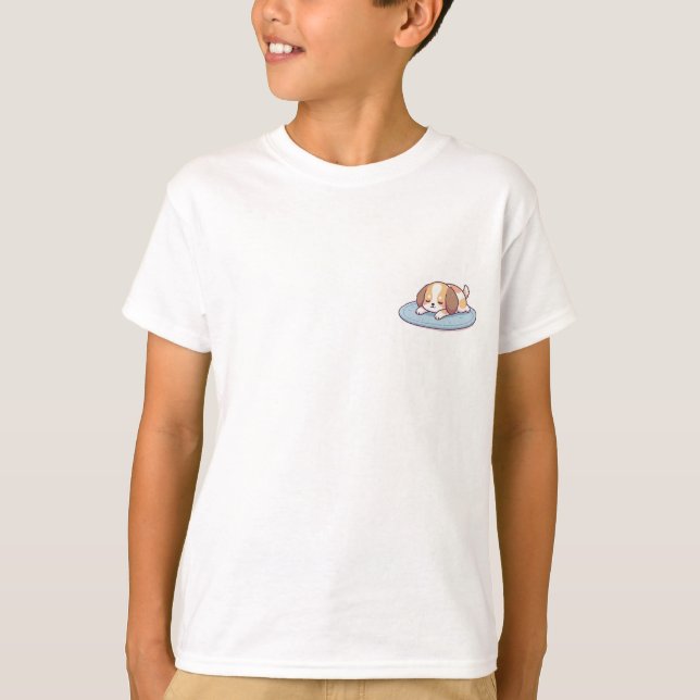 Sovande Valp Nap Barn T Shirt (Framsida)