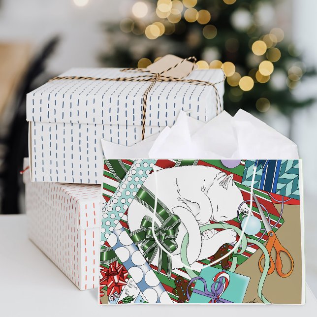 Sovande Vit Katt Julpresentpapper (Skapare uppladdad)