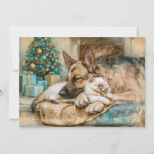 Sovande vit tysk shepherd-valp jul julkort (Framsida)