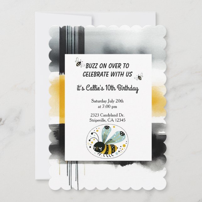 Sovande Whimsical Bee Födelsedagsfest Inbjudan (Framsida)