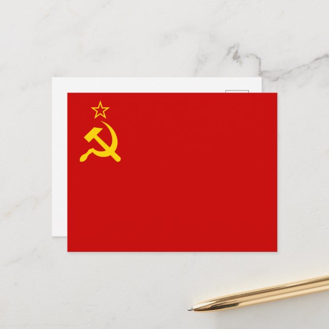Soviet Union Flag, USSR, CCCP, Communism, Lenin Vykort (Fram/Back In Situ)