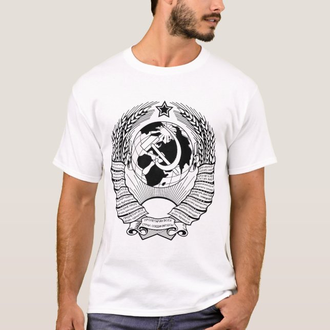 Sovjet - facklig vapensköldsvart & vit t shirt (Framsida)