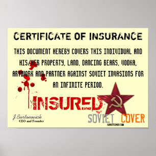 Sovjet täcker certifikat av försäkring poster