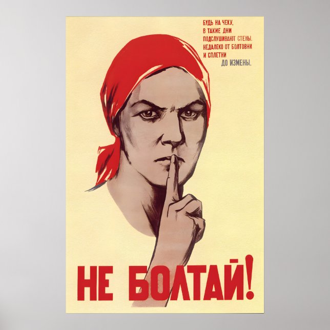 Sovjetisk propagandaffisch – Tala inte! Spioner Poster (Framsidan)