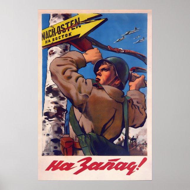 Sovjetisk propagandapostar Röda armén mot väst! Poster (Framsidan)