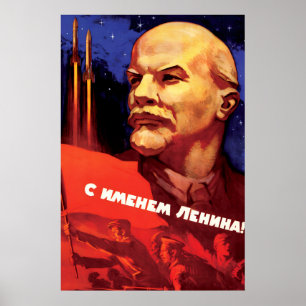 Sovjetisk propagandaposter I Lenins namn! Väggkons Poster