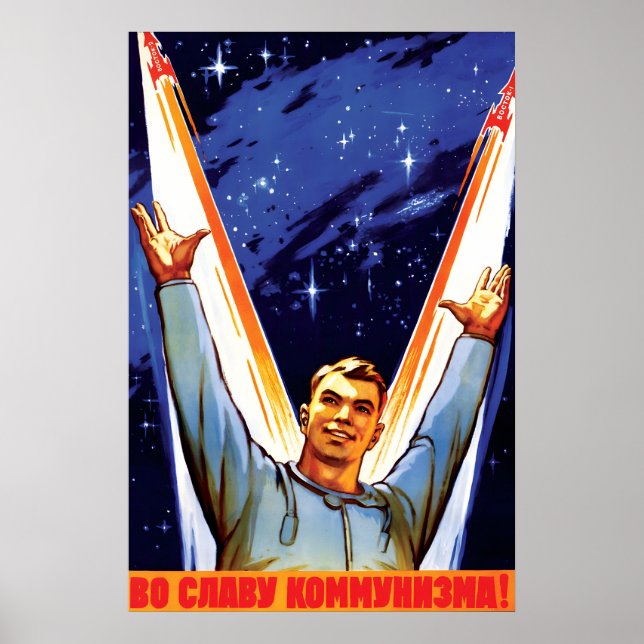 Sovjetisk rymdkapplöpning propagandaffisch – Till  Poster (Framsidan)