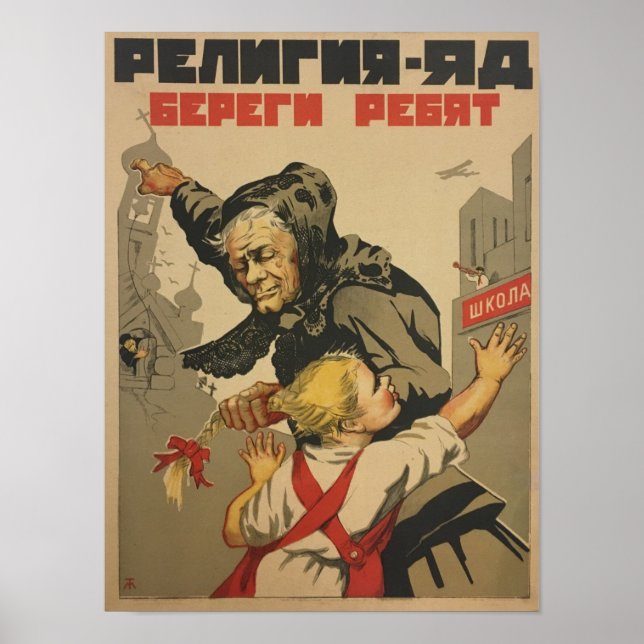Sovjetpropaganda i kyrka/delstat poster (Framsidan)