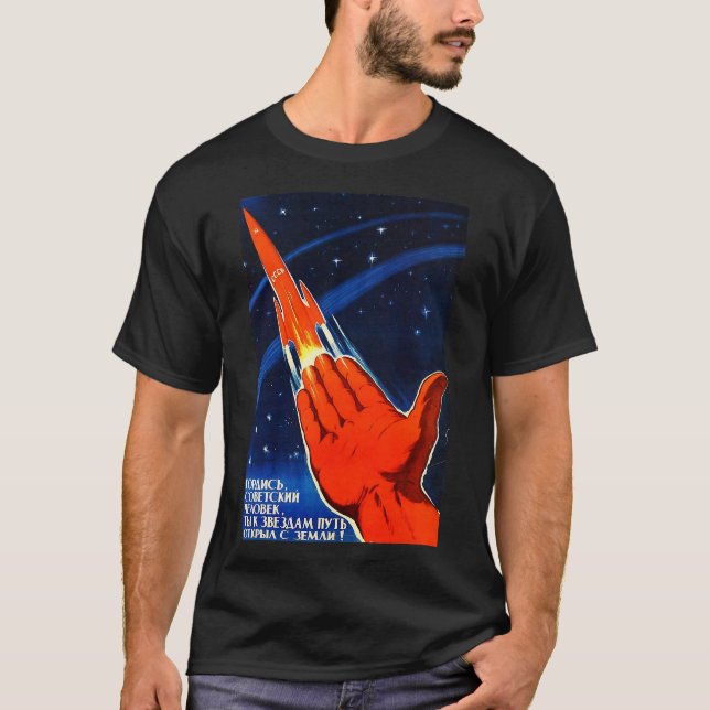 Sovjetrymdpropaganda Poster Sovjetunionen Rocket A T Shirt (Framsida)