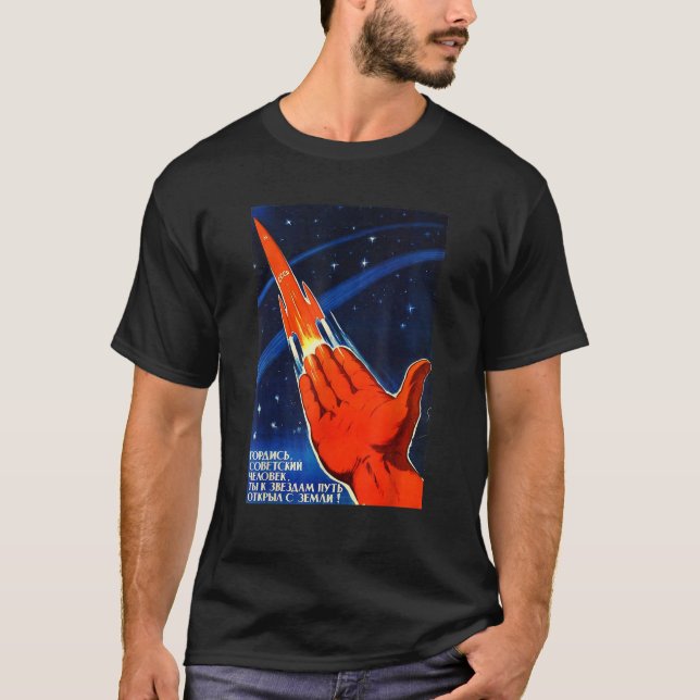 Sovjetrymdpropaganda Poster Sovjetunionen Rocket A T Shirt (Framsida)