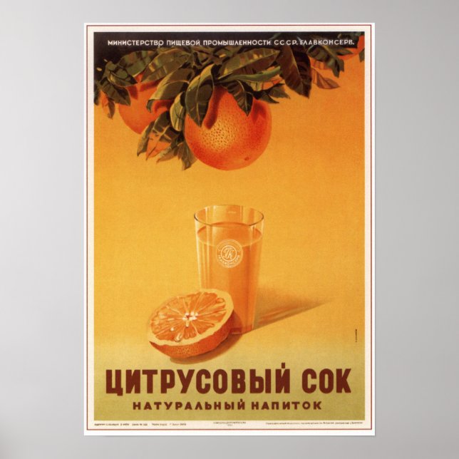 Sovjetunionen Citrus Juice Reklam 1951 Poster (Framsidan)