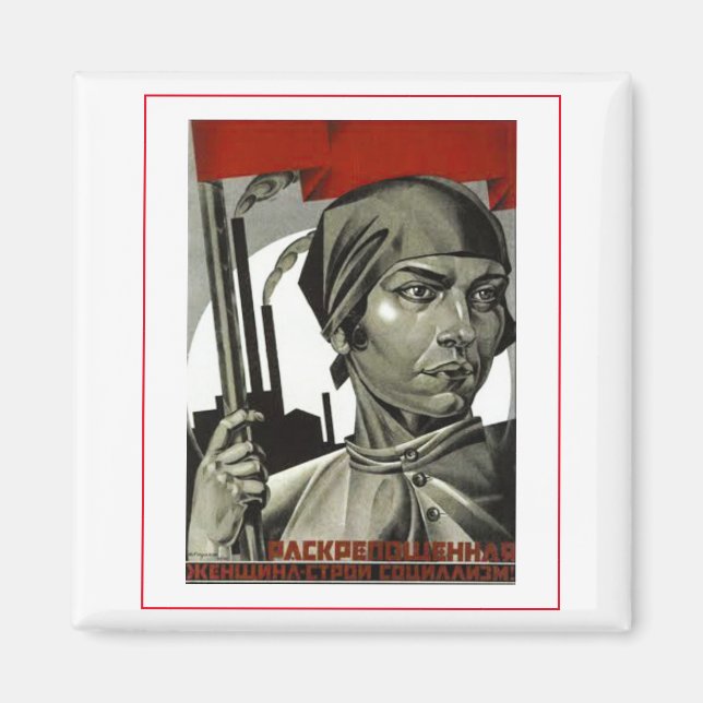 Sovjetunionen Poster Art Woman Strong Ansikte Magnet (Framsidan)