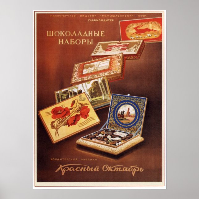 Sovjetunionens Chocolate Sets Advertising 1950 Poster (Framsidan)
