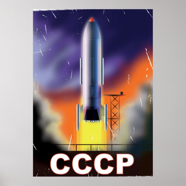 Sovjetunionens Retro Space Rocket Poster (Framsidan)