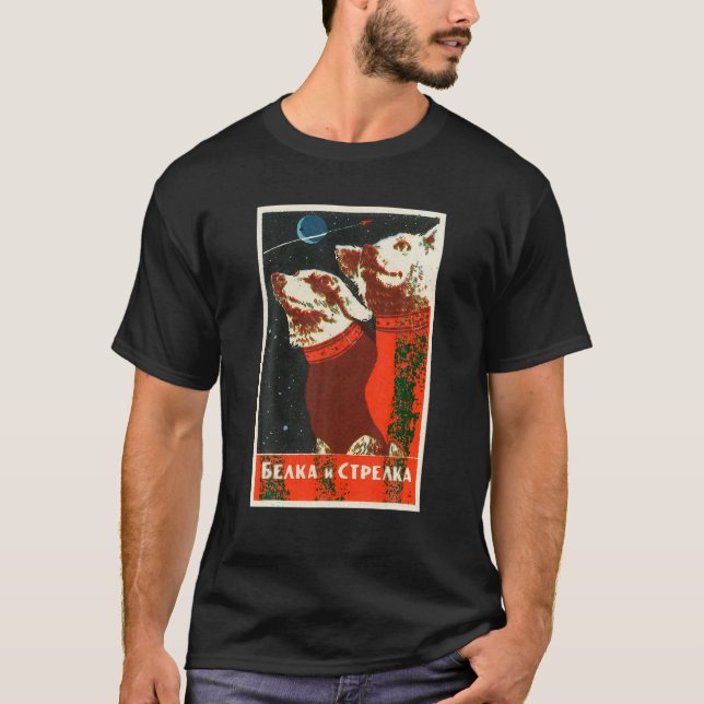 Sovjetunionens rymdpropaganda Poster USSR Laika CC T Shirt (Framsida)