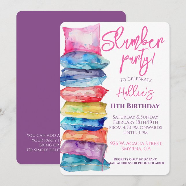 Sovkalas Vattenfärg Kudde Inbjudningar (Fram/baksida)