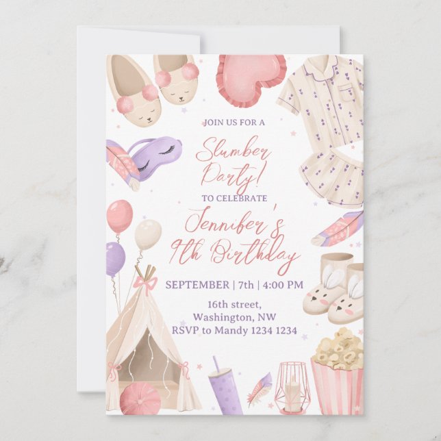 Sovkläder Pyjamasparty Inbjudningar (Framsida)