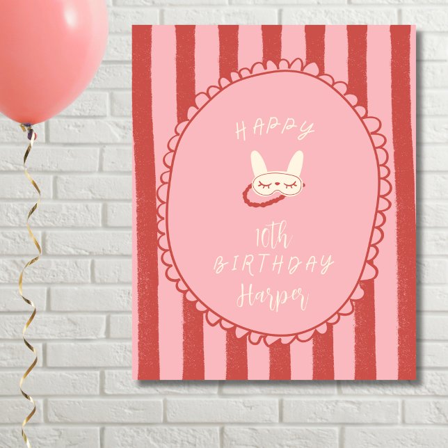 sovmästarfirande födelsedagsflicka tonåring vintag poster (sleepover slumber birthday party girl teen vintage modern personalized poster print sign decor )