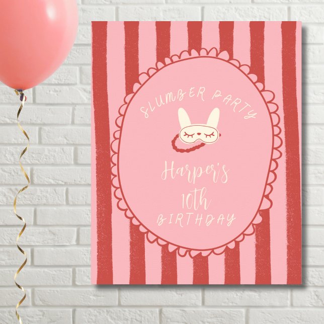 sovovernattning slummer födelsedagsfest tjej tonår poster (sleepover slumber birthday party girl teen vintage modern personalized name poster print sign decor )