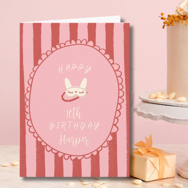 sovovernattning slummerfest födelsedagsflicka tonå kort (sleepover slumber birthday party girl teen vintage modern personalized happy birthday card digital)
