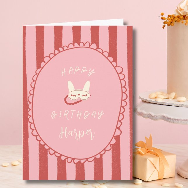 sovovernattning slummerfest födelsedagsflicka tonå kort (sleepover slumber birthday party girl teen vintage modern happy birthday card digital personalized)
