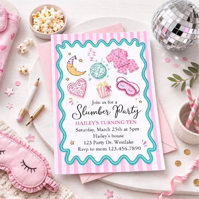 Sovparty Födelsedagsinbjudan – Rosa Pyjamas Sl Inbjudningar (Skapare uppladdad)