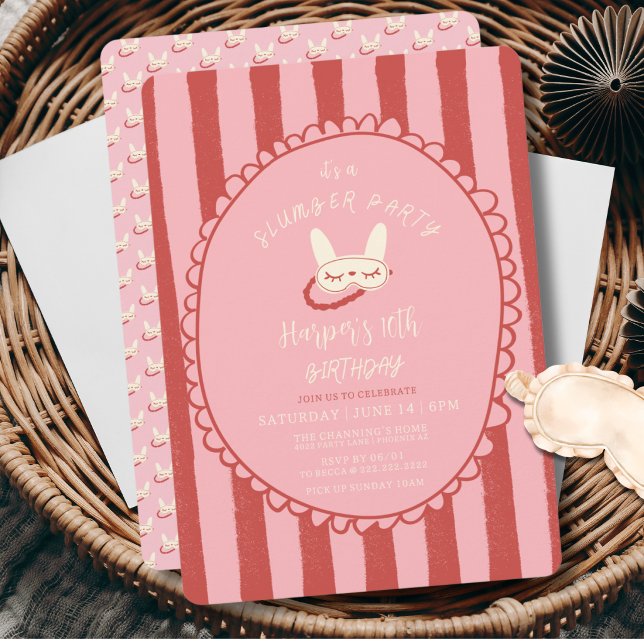 sovparty slummer födelsedagsfest tjej tonåring vin inbjudningar (sleepover slumber birthday party girl teen vintage modern personalized Invitation)