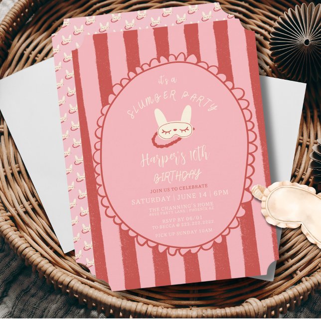 sovparty slummer födelsedagsfest tjej tonåring vin inbjudningar (sleepover slumber birthday party girl teen vintage modern personalized custom name Invitation )