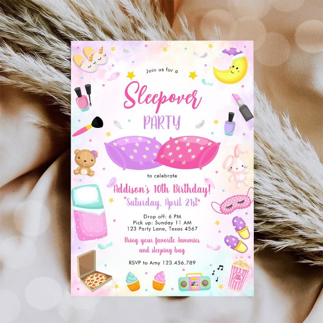 Sovsäkerhet Pyjamasparty Rosa Födelsedagsinbjudan Inbjudningar (Skapare uppladdad)