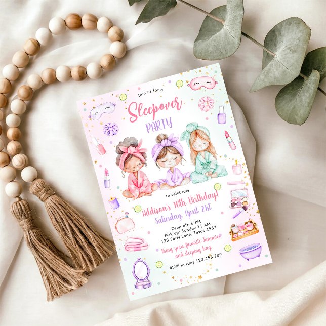 Sovsäkerhet Pyjamasparty Rosa Födelsedagsinbjudan Inbjudningar (Skapare uppladdad)
