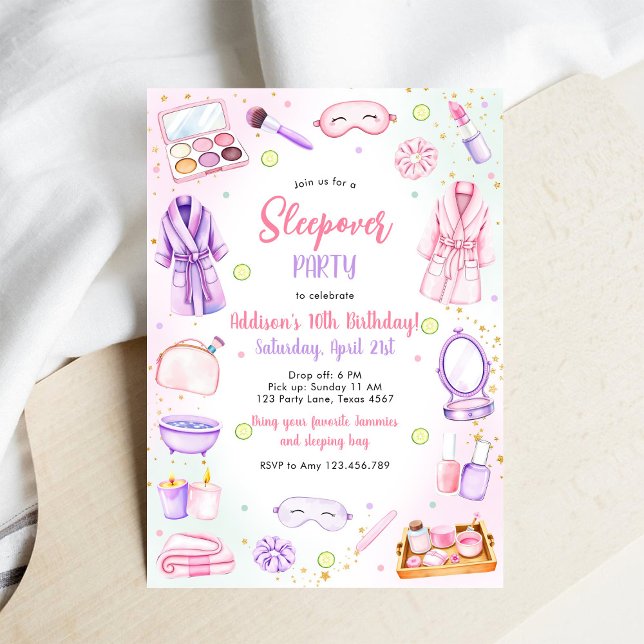Sovsäkerhet Pyjamasparty Rosa Födelsedagsinbjudan Inbjudningar (Skapare uppladdad)